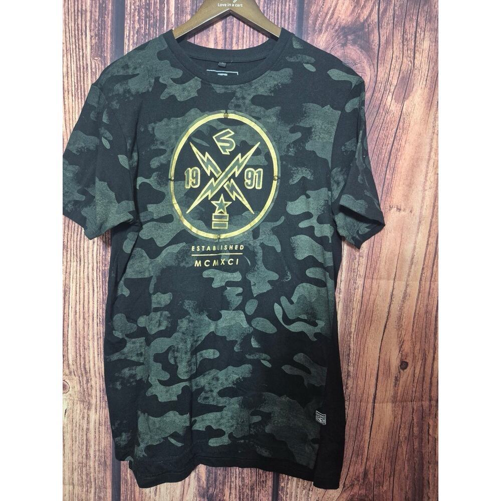 SouthPole Tee Y2K Graphic print Vintage Men Black Gold T-Shirt Size L Authentic